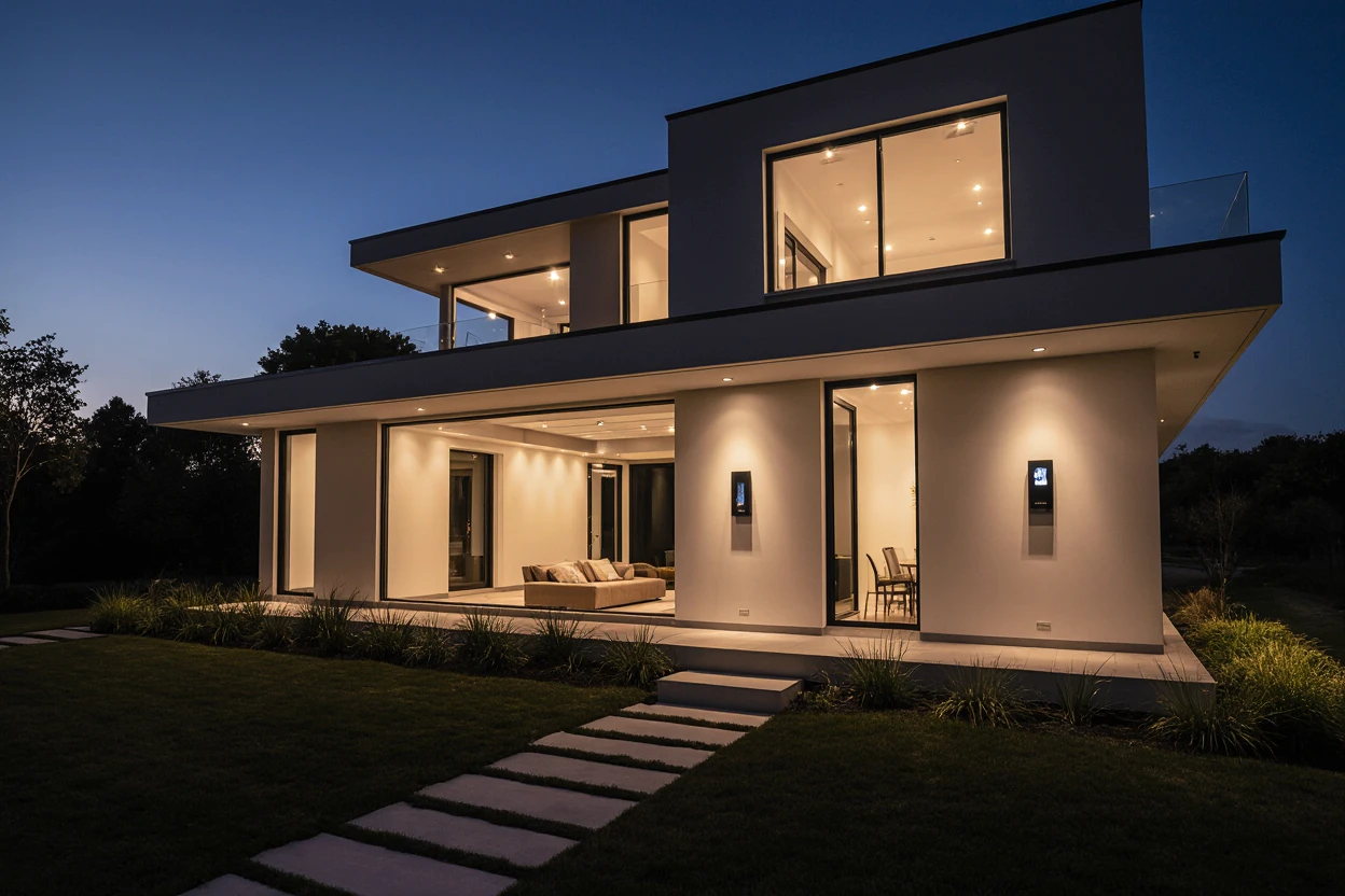 Intelligentes Smart Home von außen – ein Einblick in unsere Lösungen für Licht, Klima und Sicherheit.